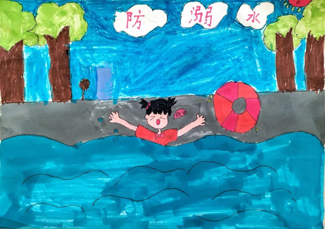 小学生防溺水儿童绘画作品图片