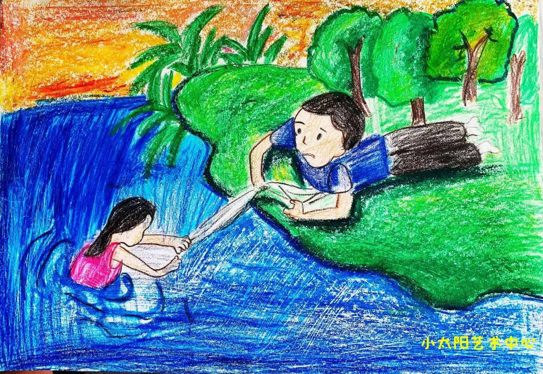“呵护生命 预防溺水”儿童画作品第十一张