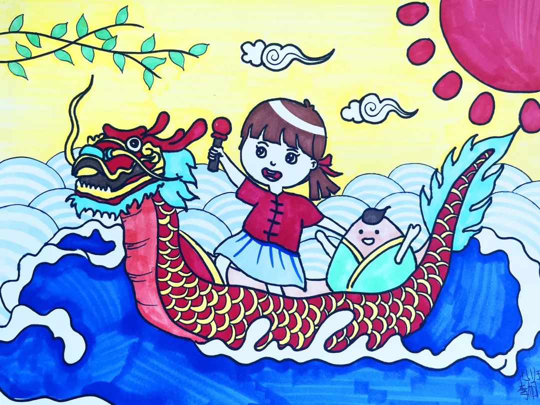 端午节龙舟绘画作品