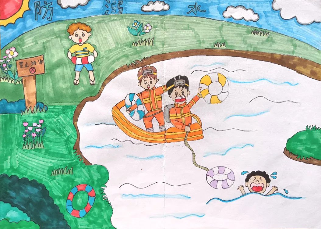 小学生防溺水画画宣传图片