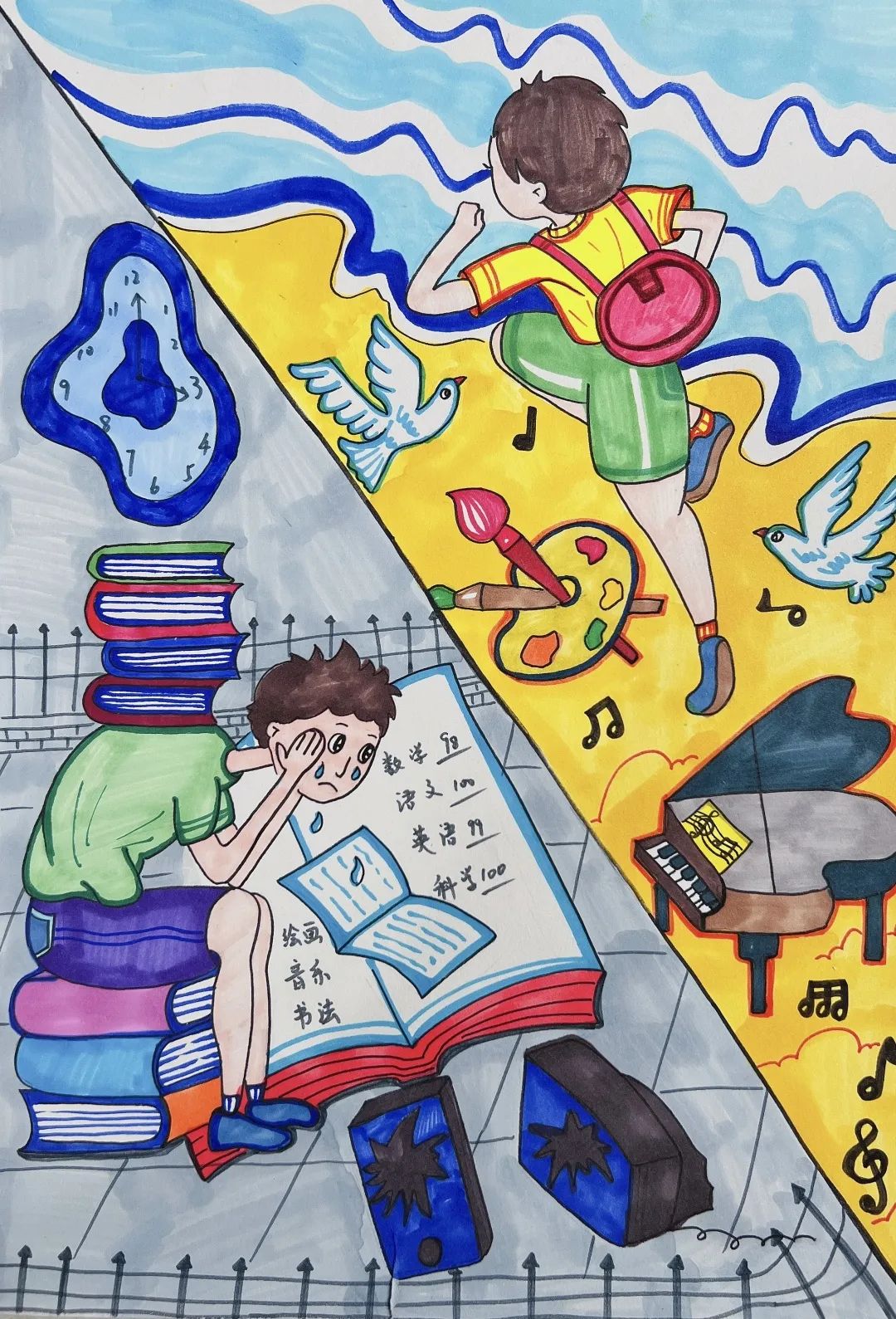 “挣脱心灵束缚 奋飞生命之翼”心理健康儿童画作品