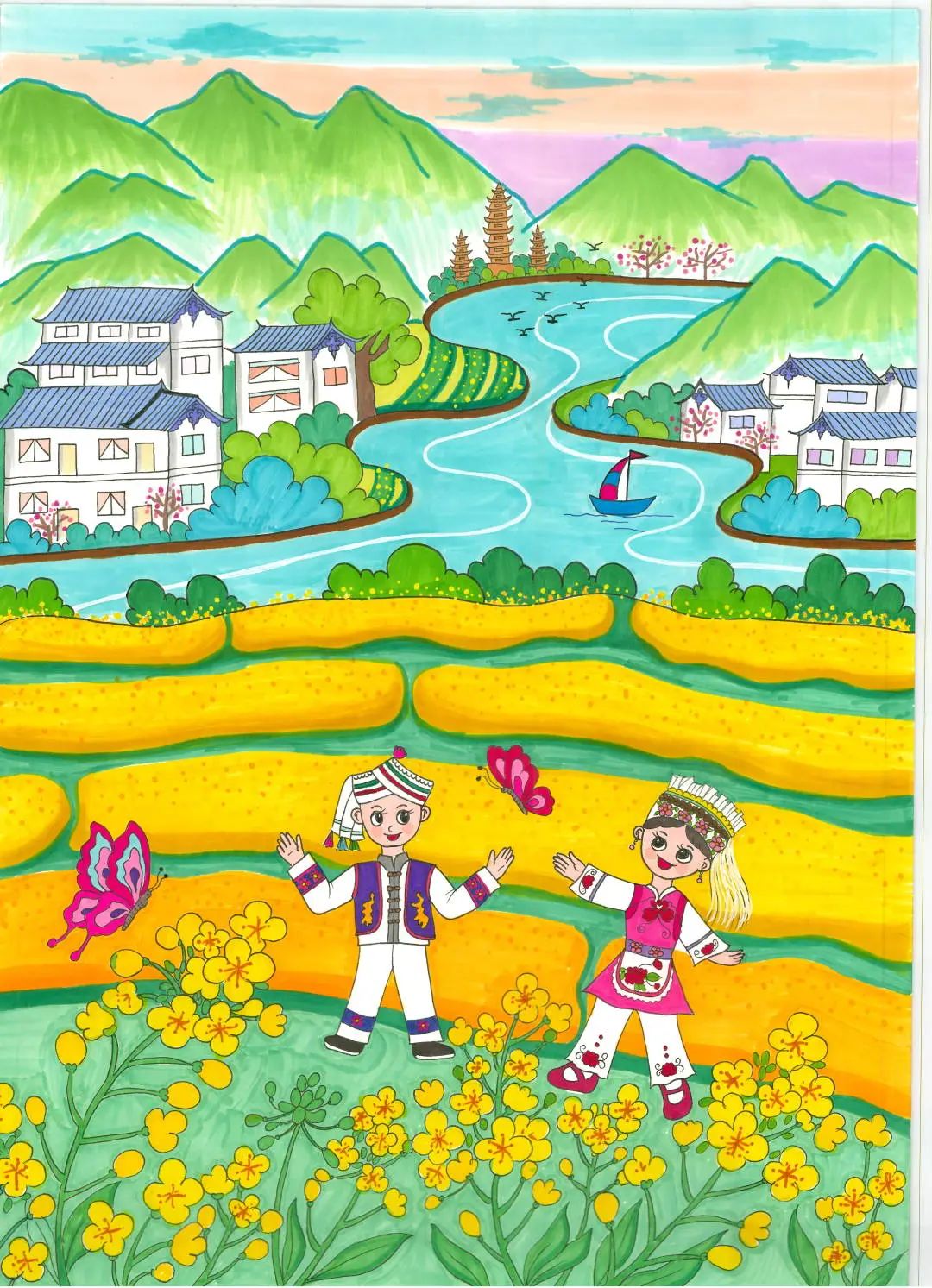 《美丽乡村》少儿绘画作品七
