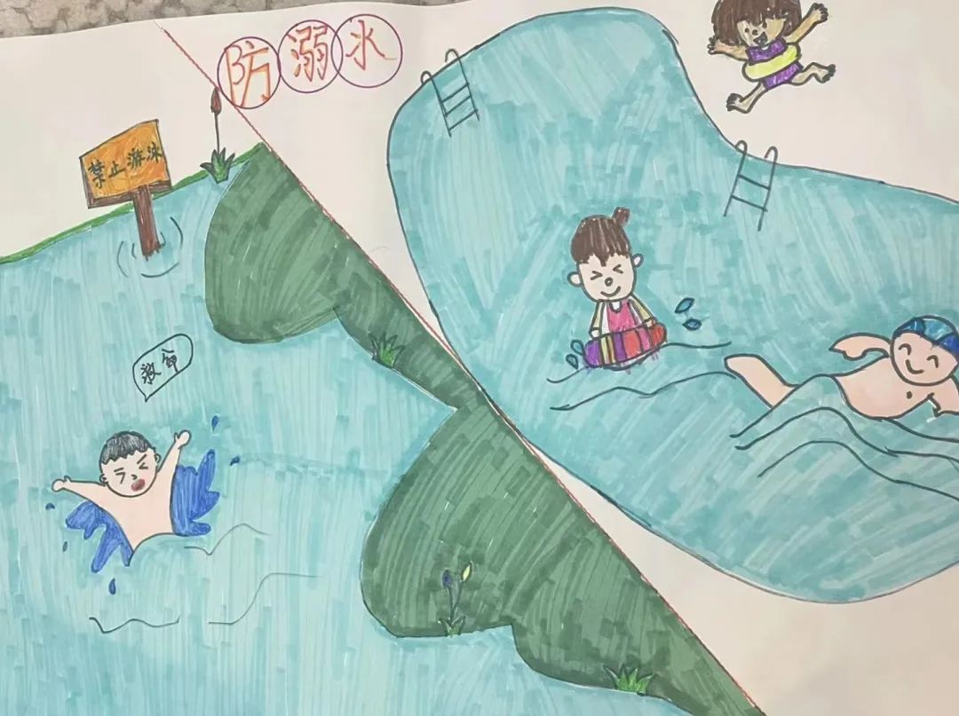 关注夏季防溺水安全儿童画