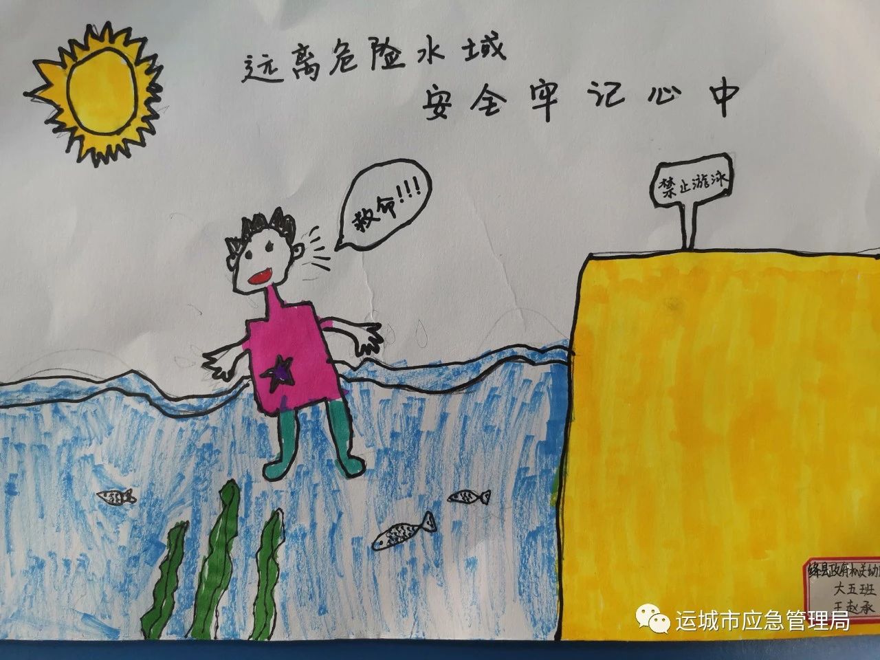 “远离危险水域 安全牢记心中”儿童安全绘画图片