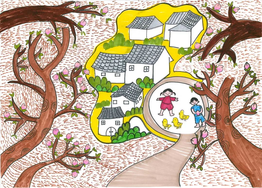 小学《我的家乡 美丽乡村》主题儿童绘画作品第15张