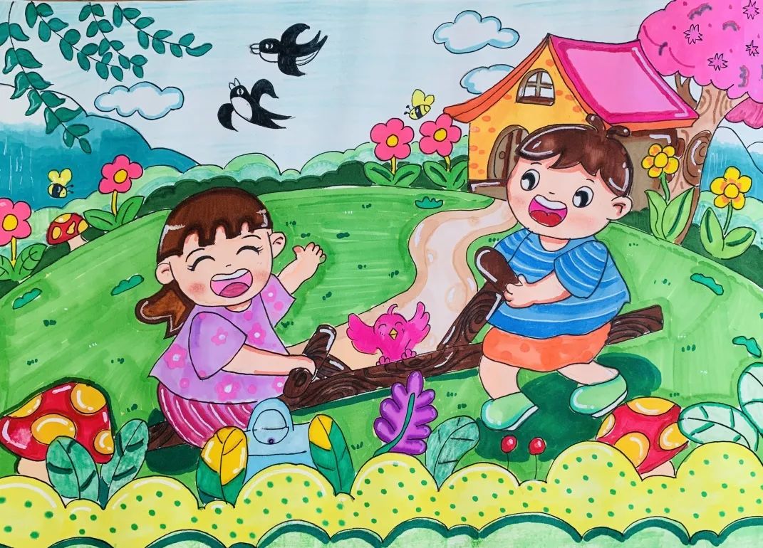 以春天为主题的幼儿园儿童画图片比赛作品（四）