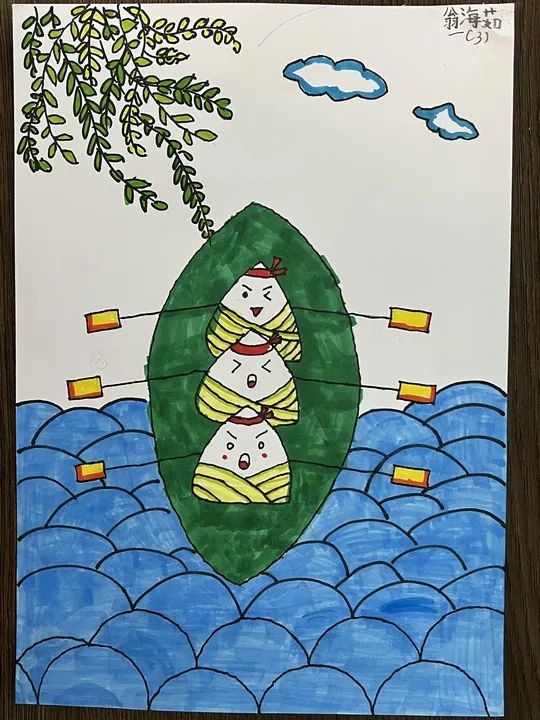 端午节划龙舟儿童画图片