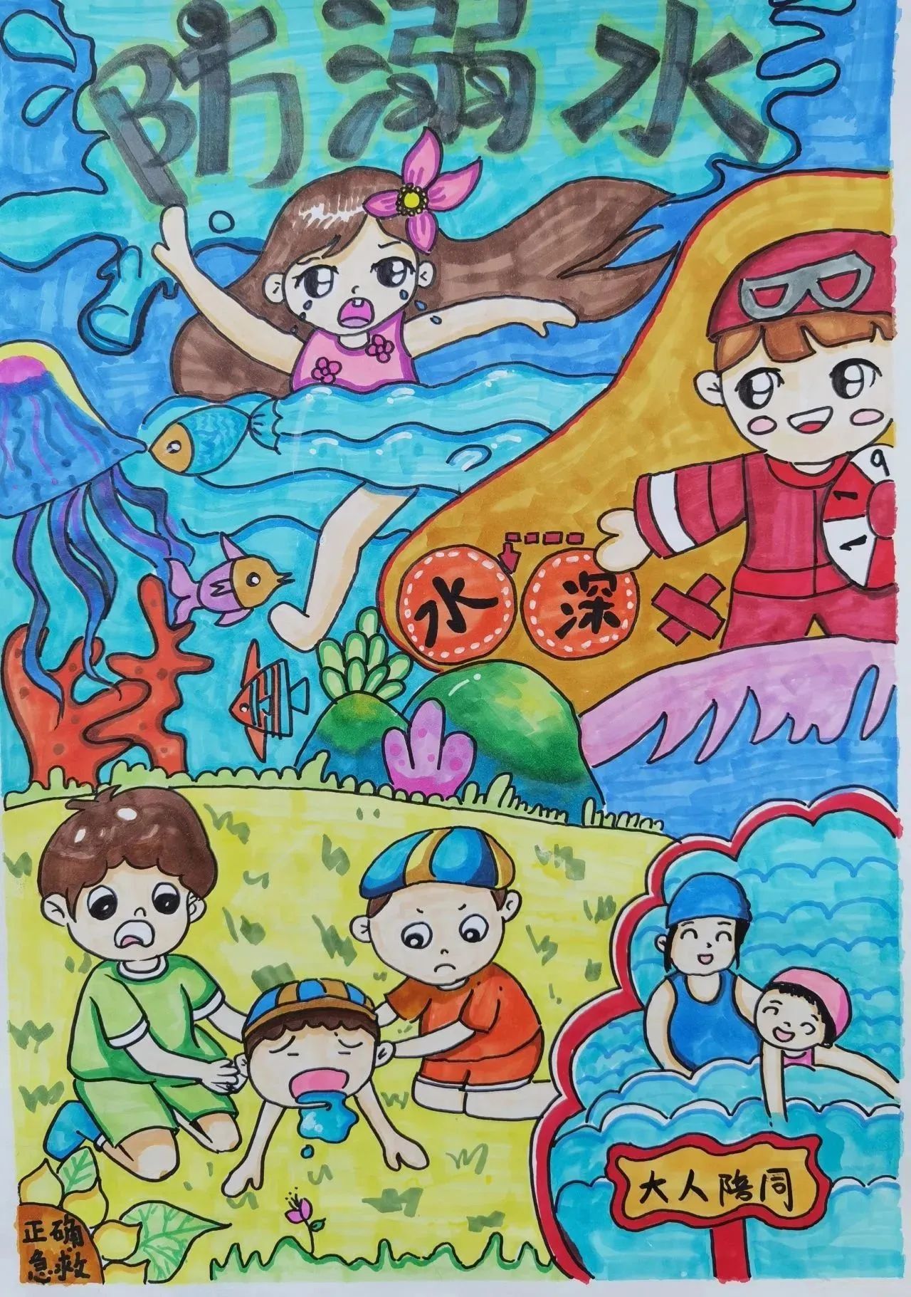 “珍爱生命 预防溺水”安全主题绘画作品第八张