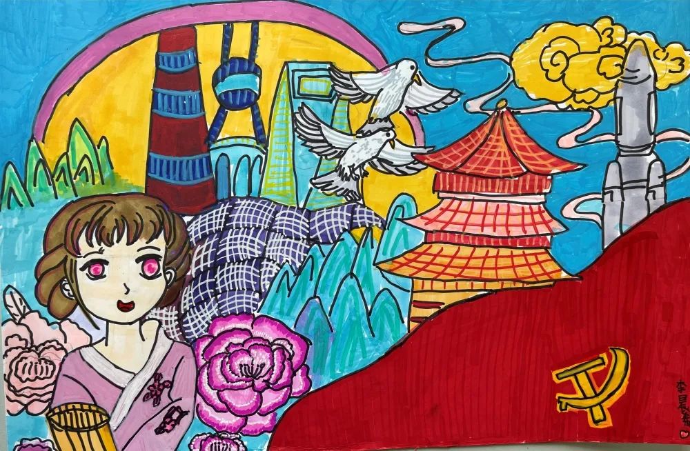 “学习二十大 一起向未来”主题绘画作品图14