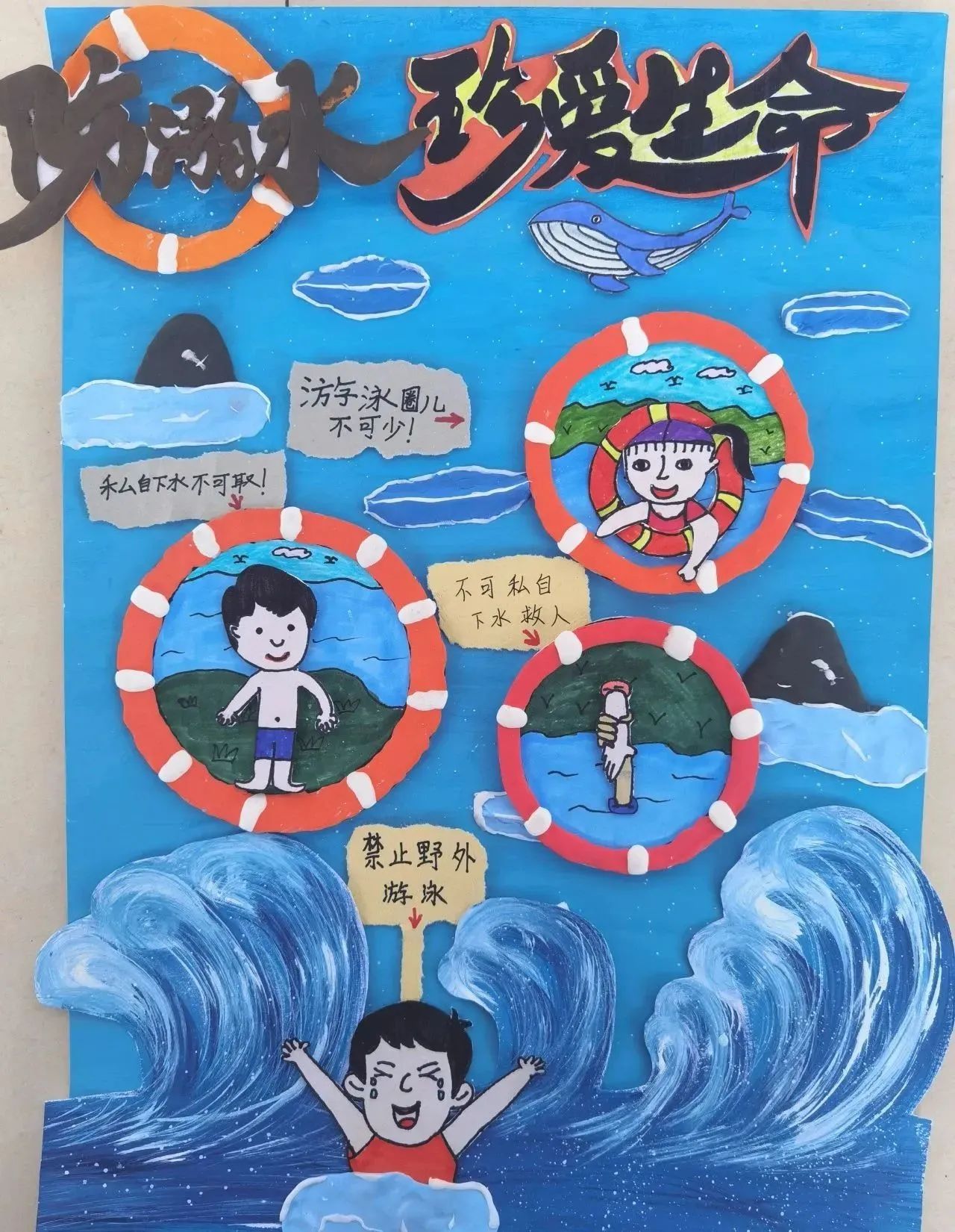“珍爱生命 预防溺水”安全主题绘画作品第十张