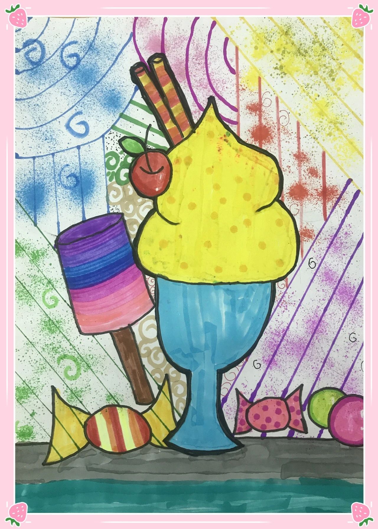 夏日里的冰激凌儿童画图片（6）