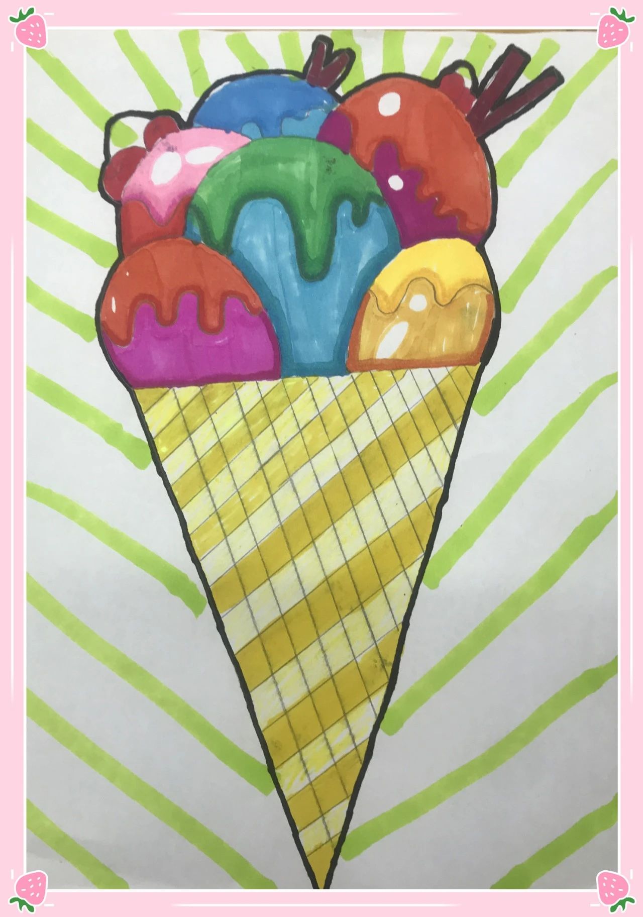 夏日里的冰激凌儿童画图片（5）