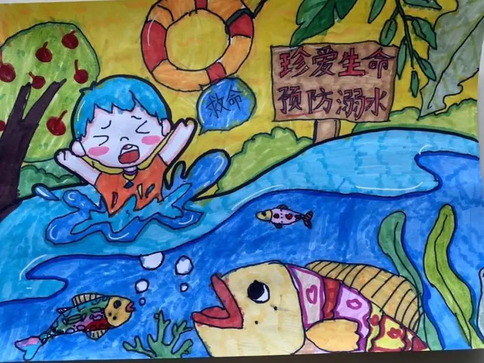 防溺水主题安全教育宣传绘画作品（7）
