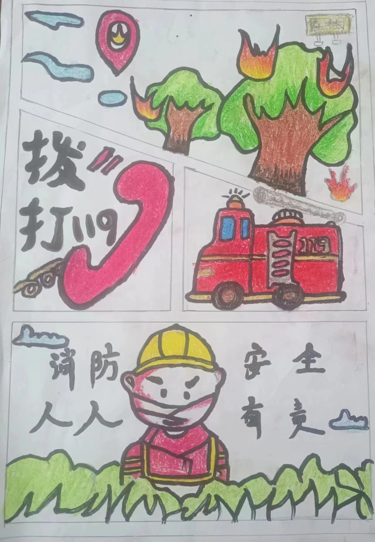 简单好看的“消防安全 人人有责”绘画