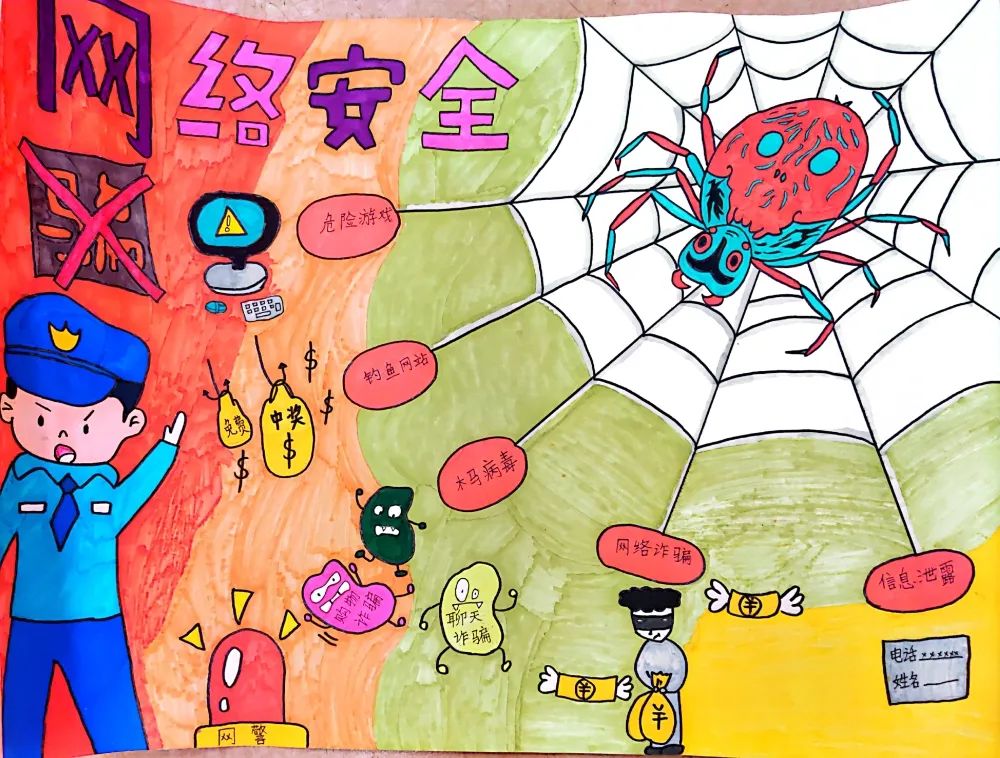 “网络安全 谨防诈骗 守护平安”儿童画（6）