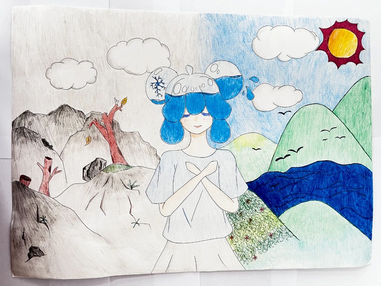 中学生生态文明主题绘画展示第7张