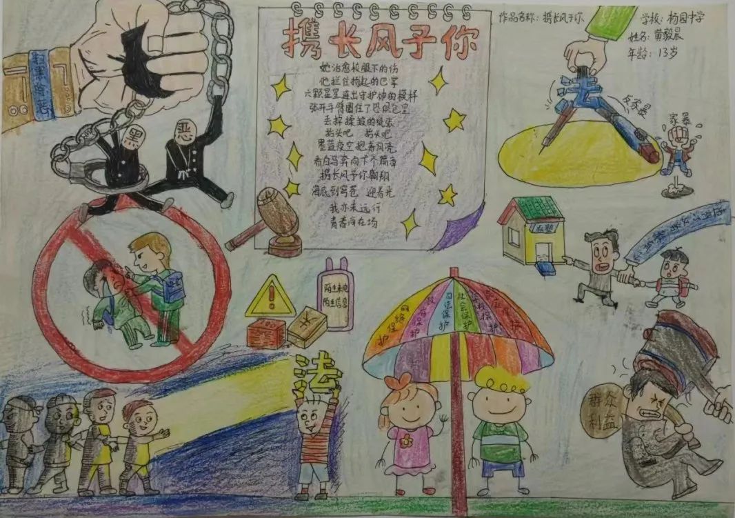 “以法之名 守护成长 保护少年的你”主题儿童绘画图片第4张