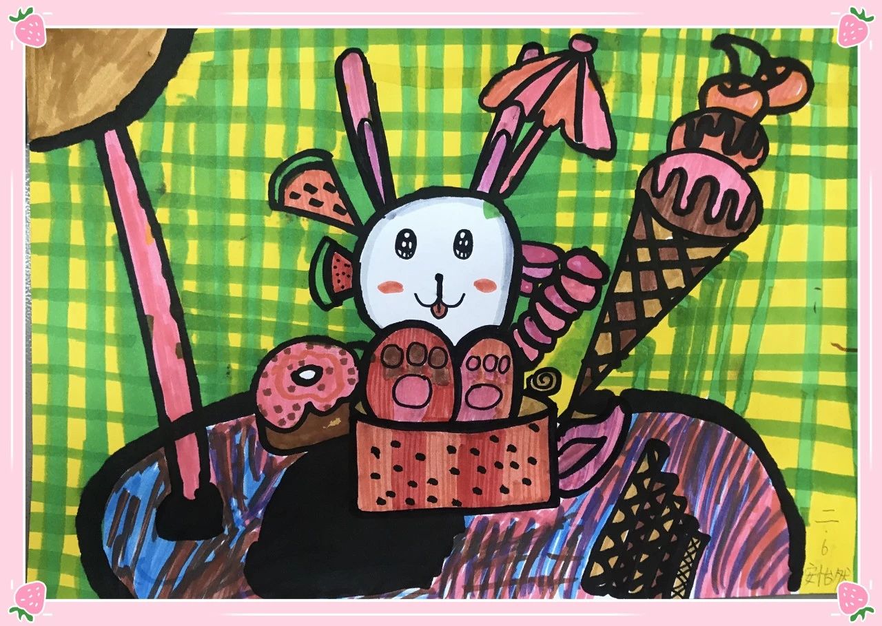 夏日里的冰激凌儿童画图片（14）