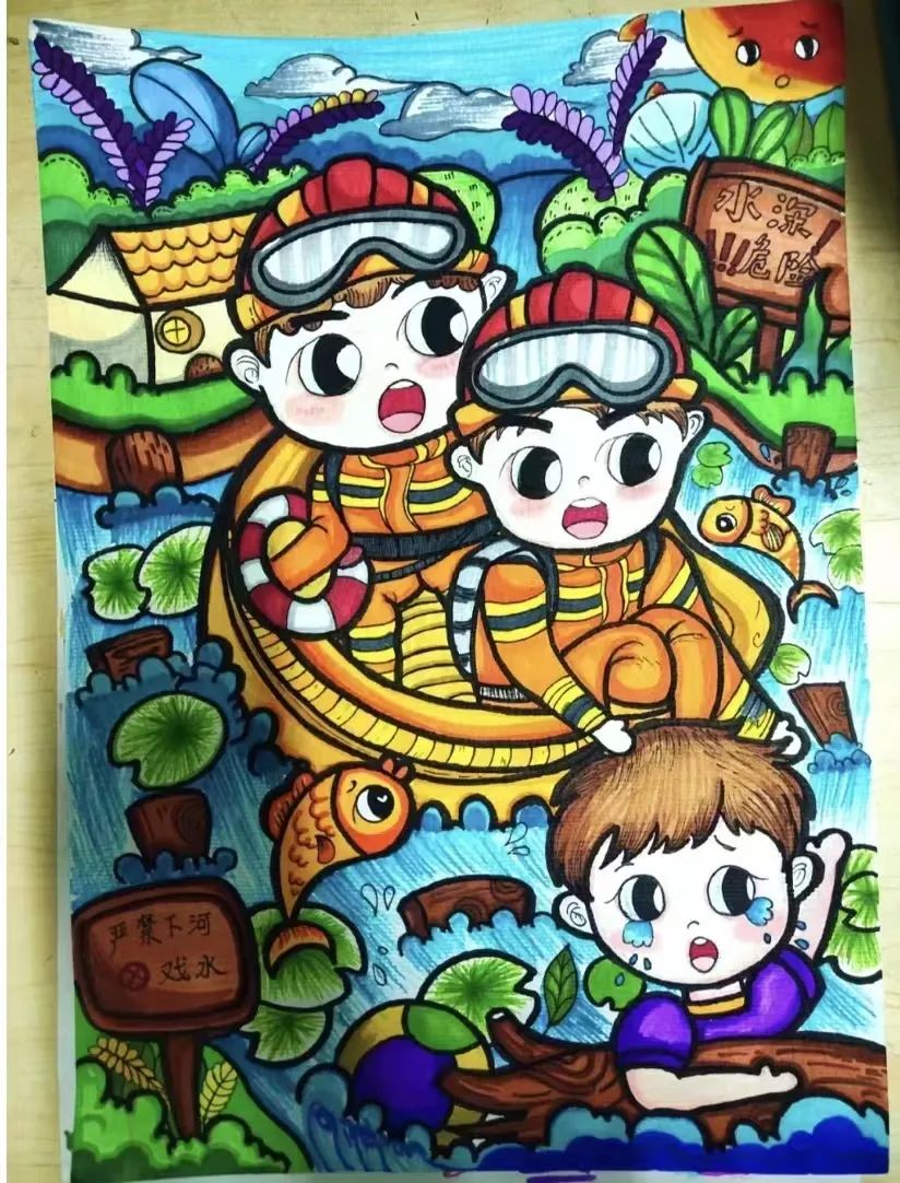 抗洪救灾主题画作品简单好看