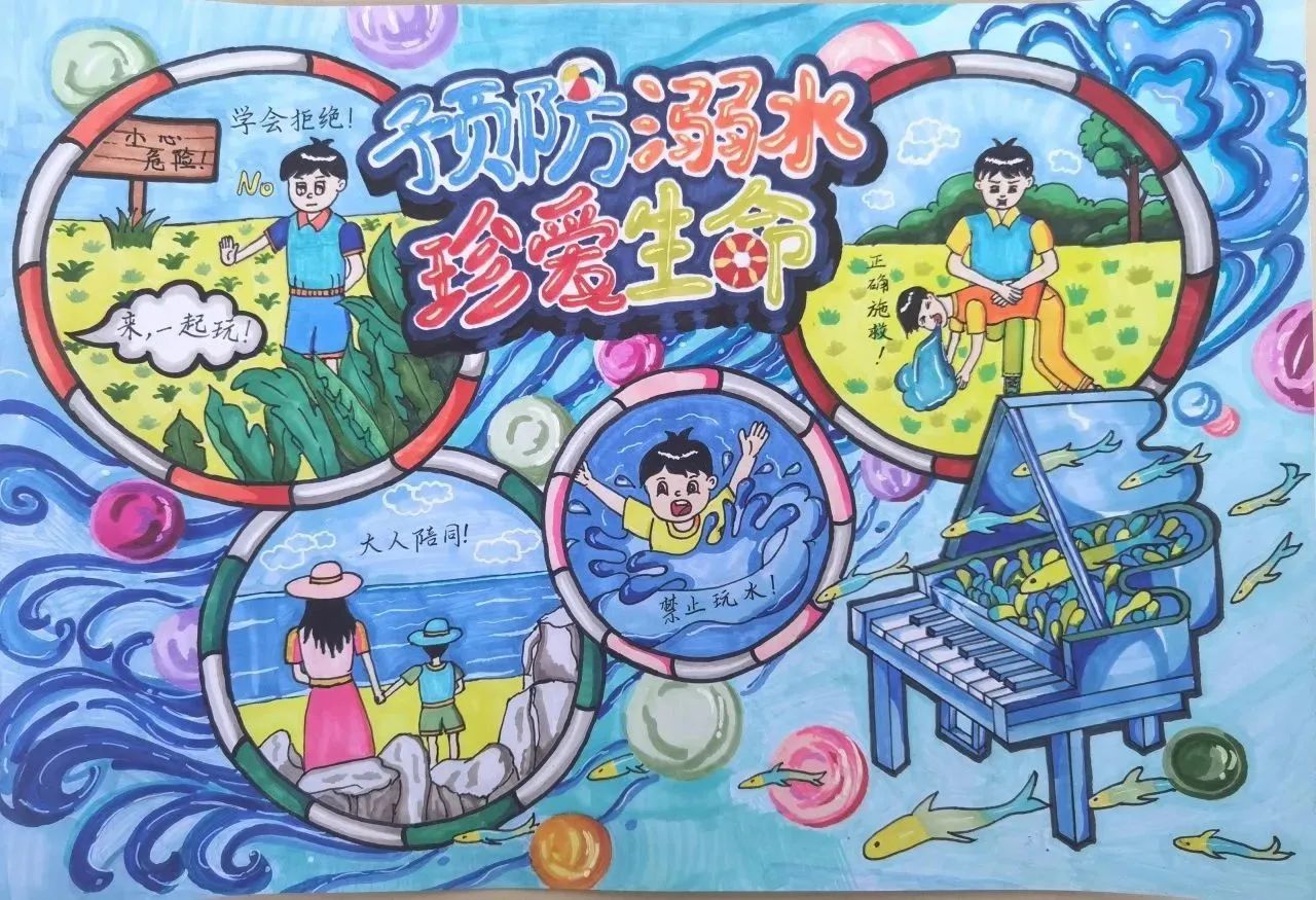 “暑期防溺水 安全不放假”主题画画作品（19）
