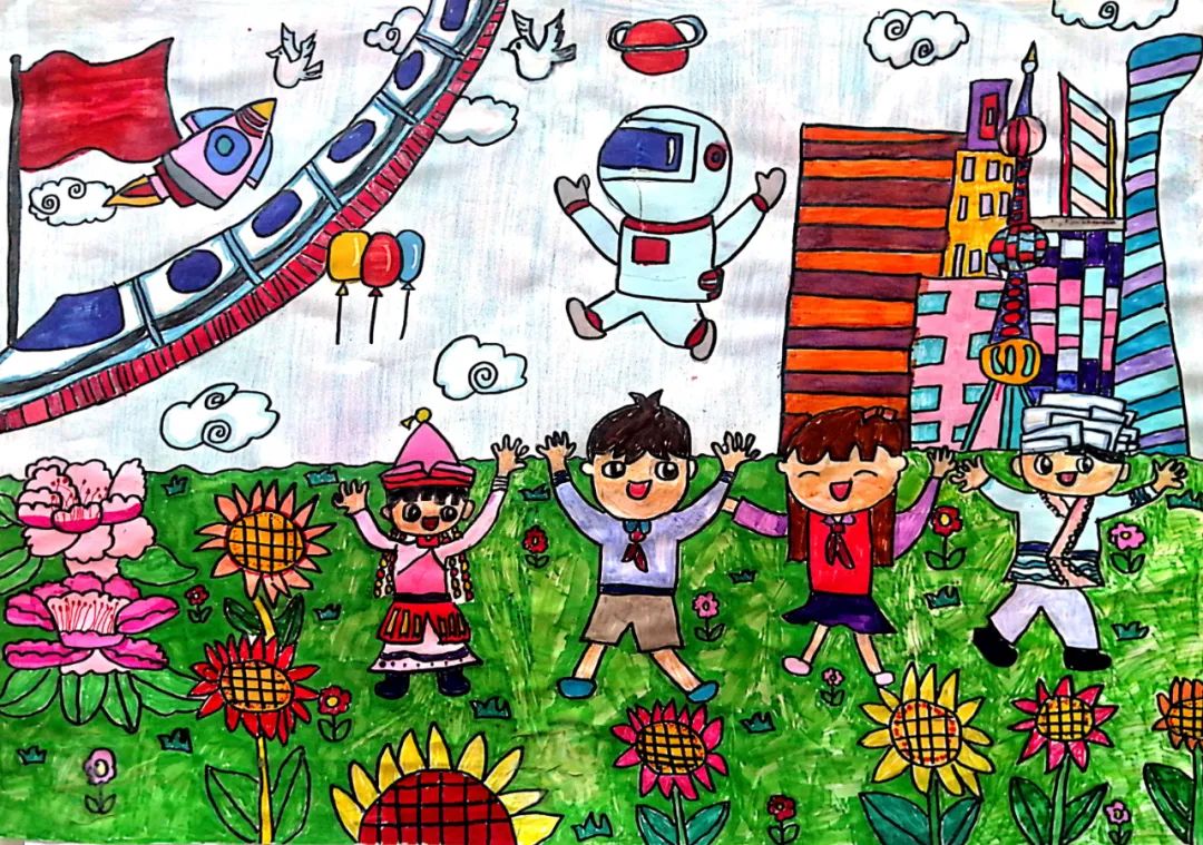 “民族团结一家亲 童心共绘中国梦”优秀画画图片（3）