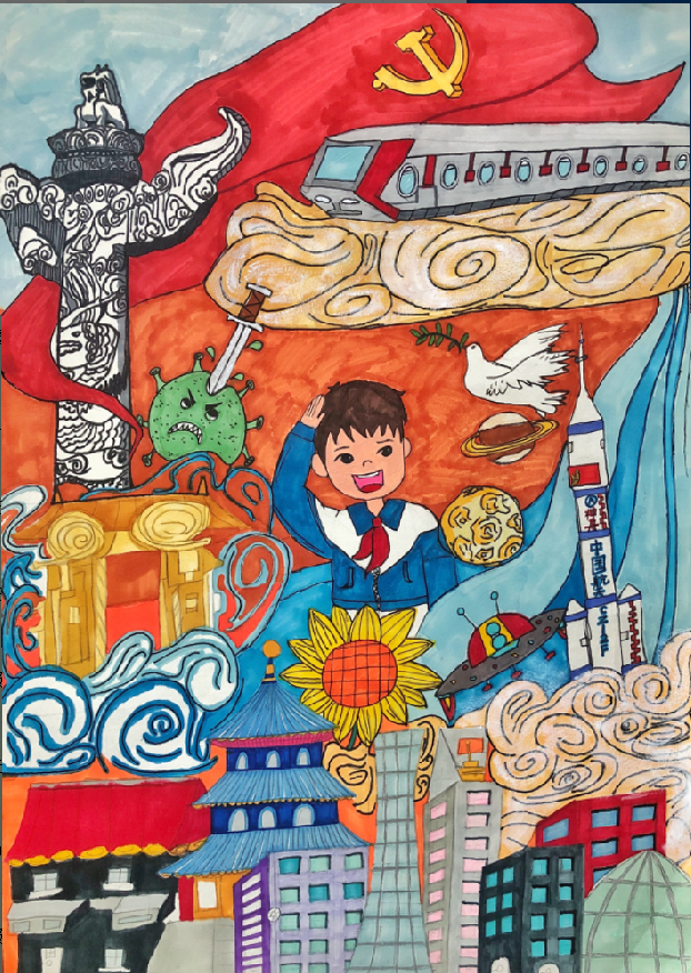 “红领巾 心向党 手绘伟大变革”二年级绘画作品（5）