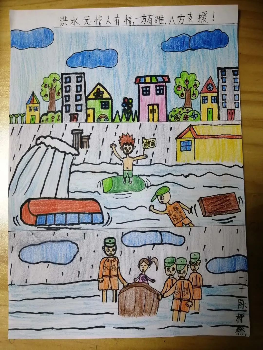 洪水无情人有情 一方有难八方支援绘画作品