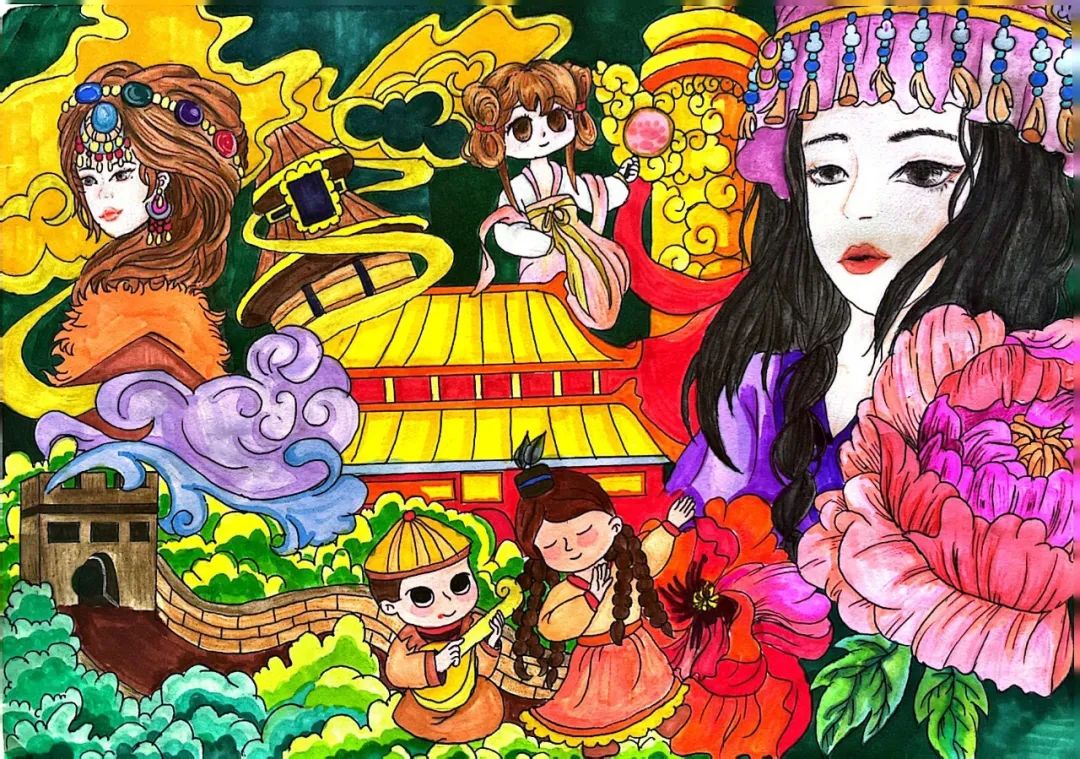 “石榴籽一家亲”民族团结主题画图片（18/20）