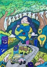 “低碳生活 绿色出行”儿童画画图片（12）
