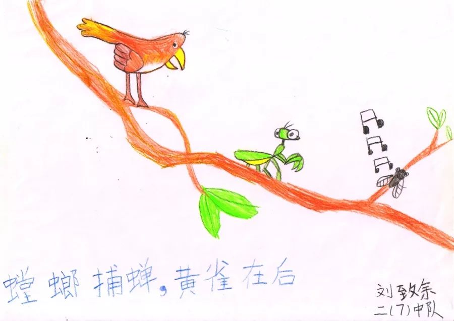 螳螂捕蝉黄雀在后儿童画