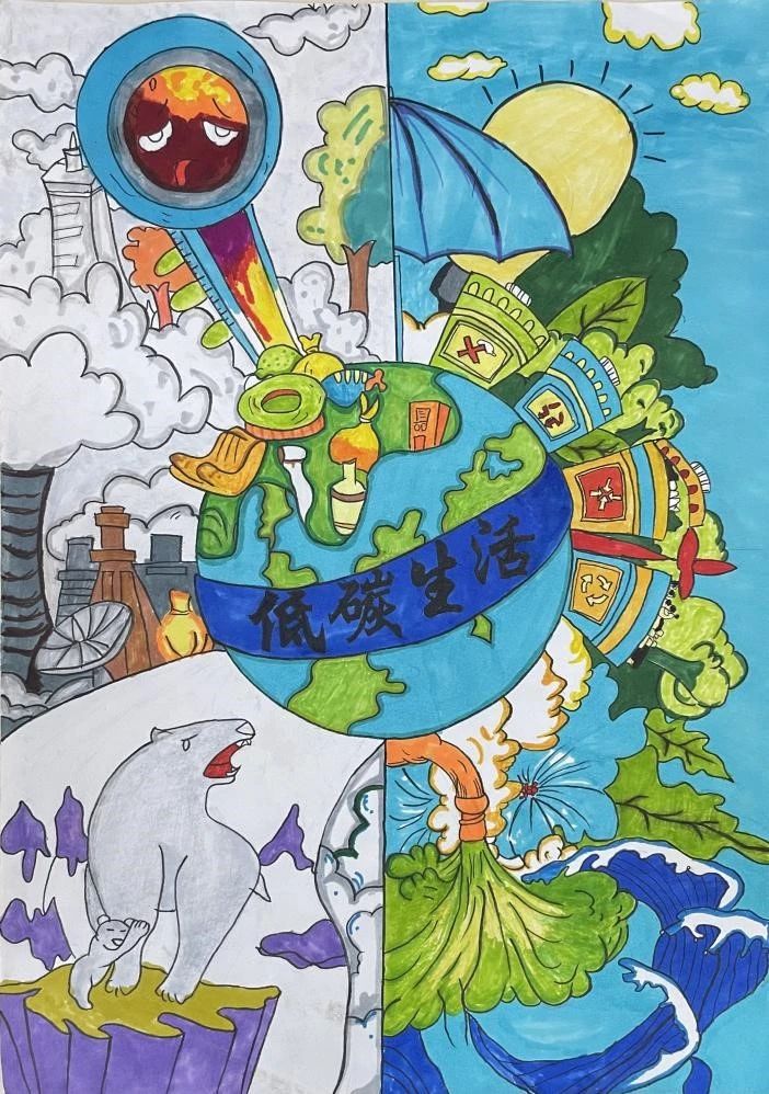 “低碳生活 绿色出行”儿童画画图片（8）