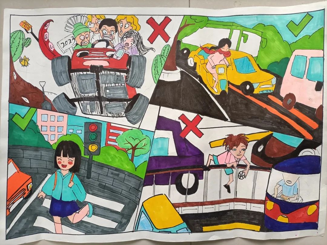 “文明守法 平安回家”交通安全主题画简单好看（10）