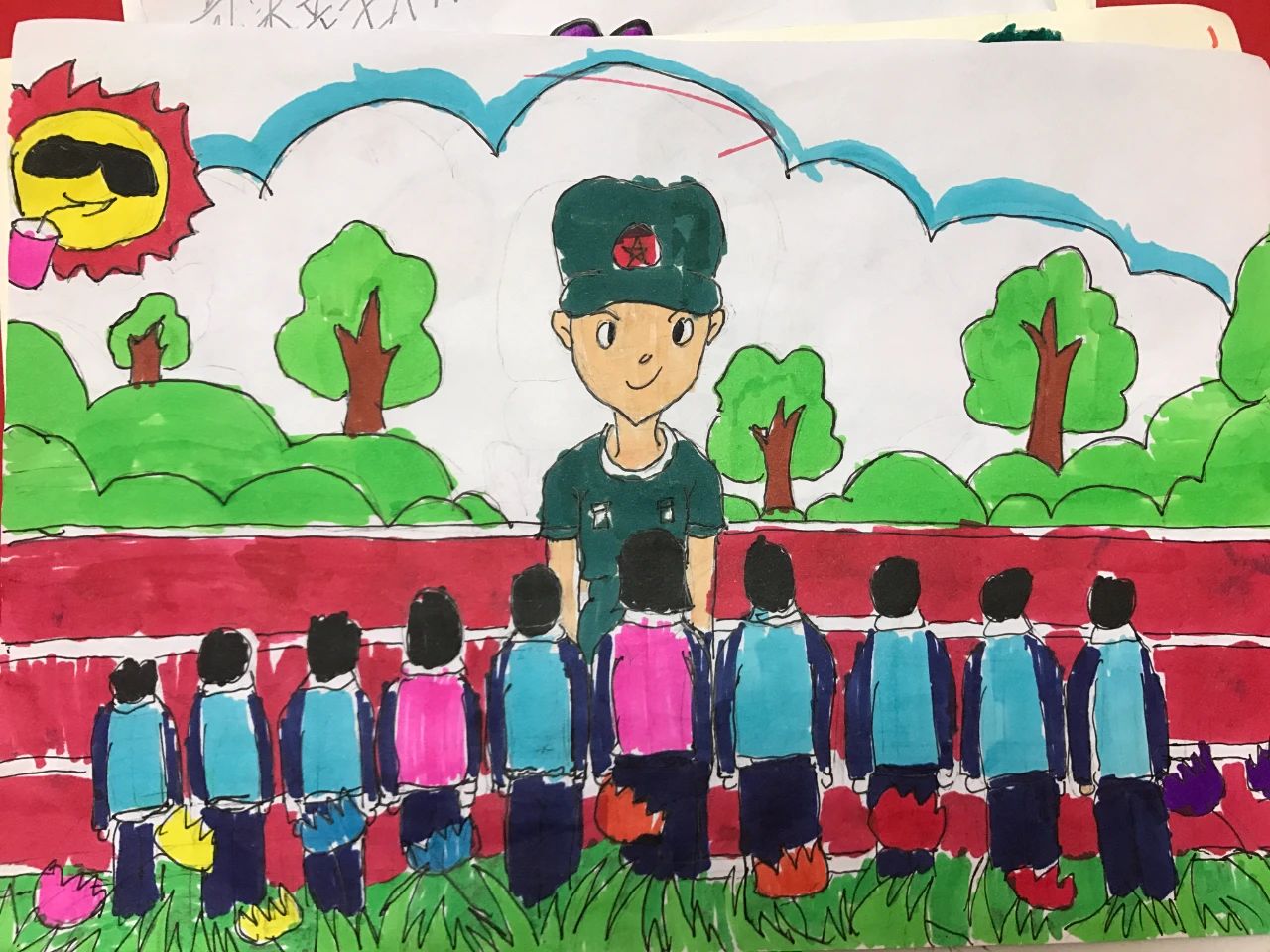 关于军训的小学生儿童绘画作品（15）