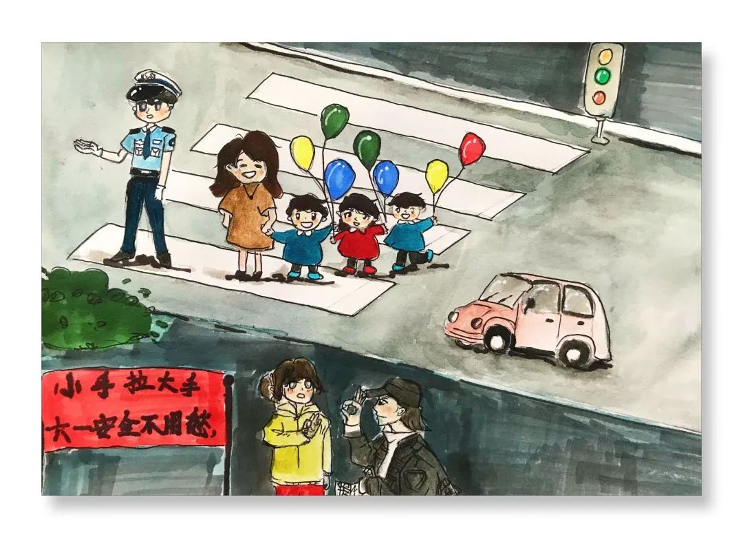 “文明守法 平安回家”交通安全主题画简单好看（11）