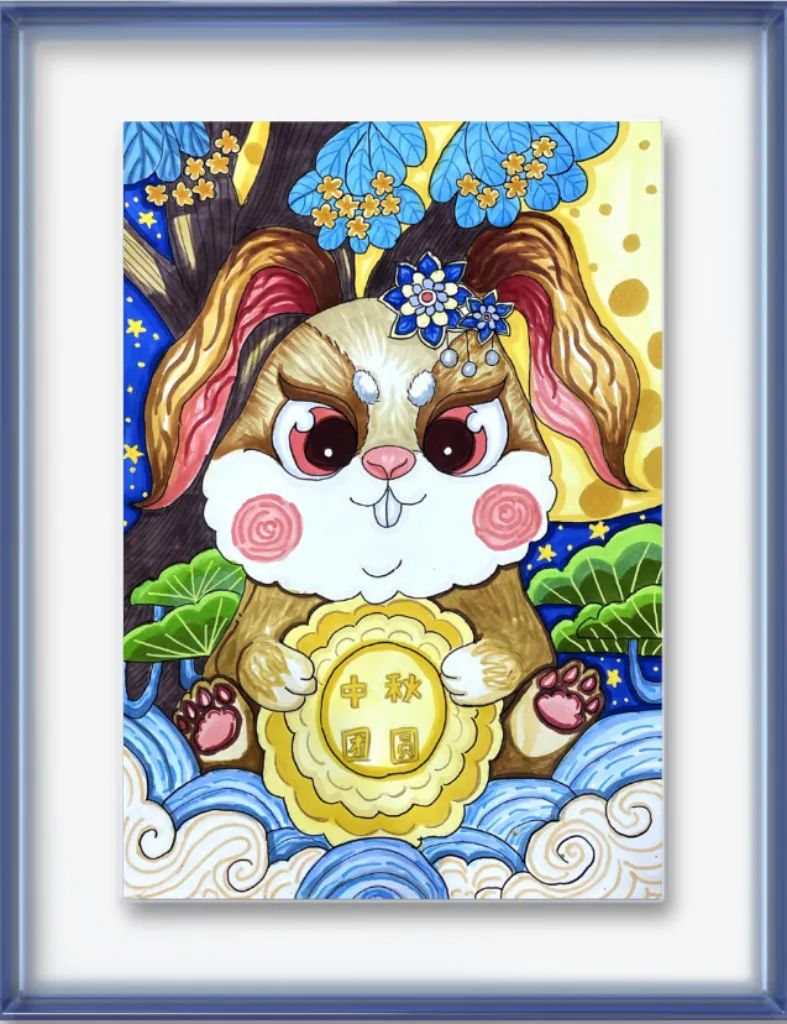 简单的中秋节小学生儿童画作品(10)