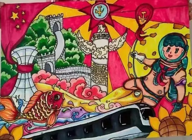 儿童画国庆节绘画小学组作品第9张