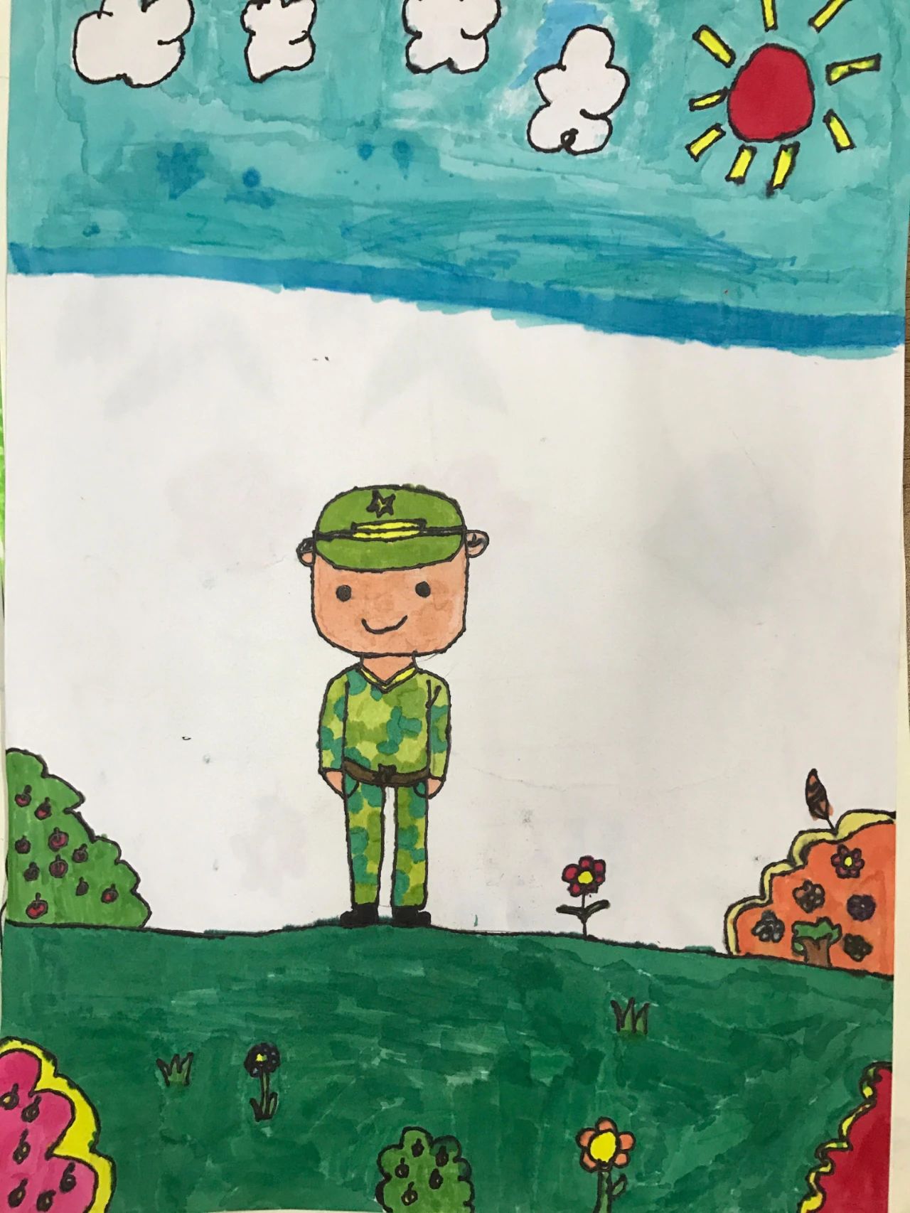 关于军训的小学生儿童绘画作品（7）