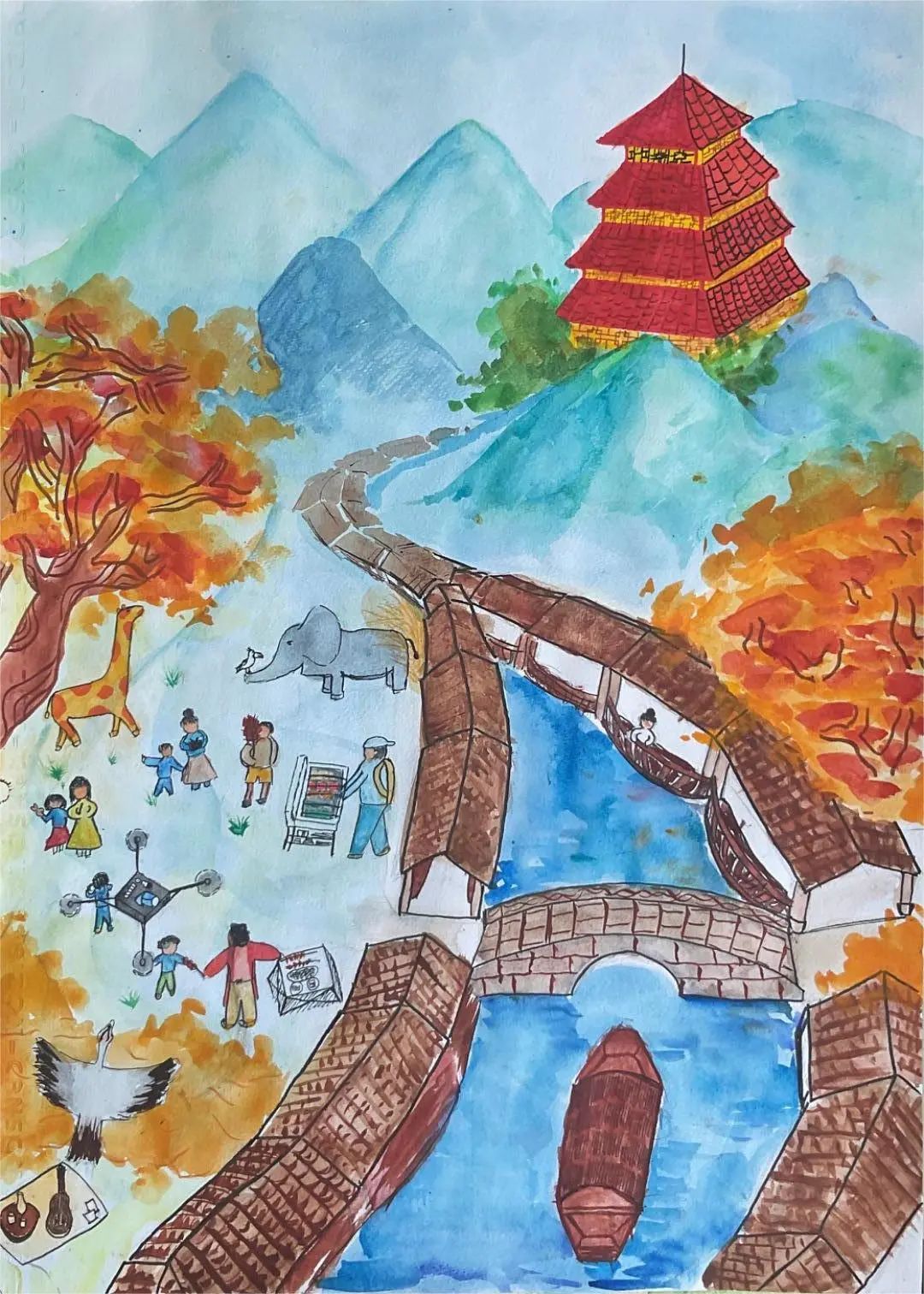 以“童心绘亚运 赞美丽家乡”为主题的绘画图片（3）