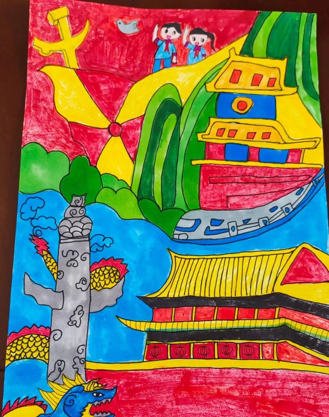儿童画国庆节绘画小学组作品第14张