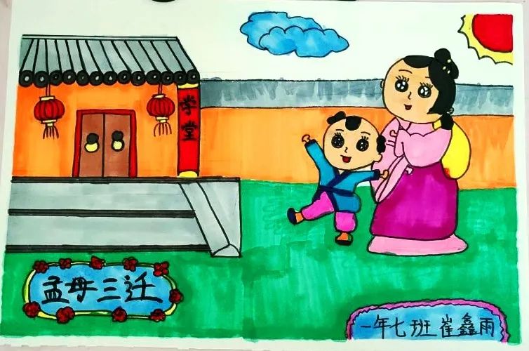成语儿童画图片大全《孟母三迁》