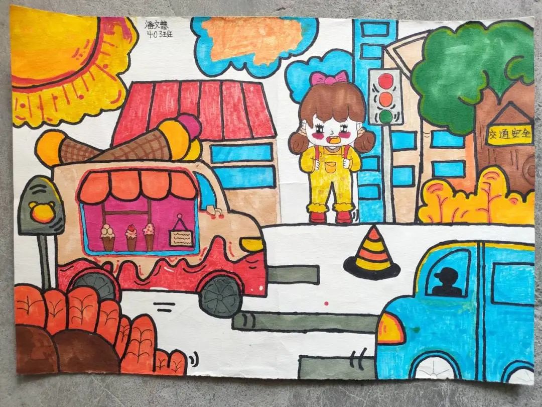 “文明守法 平安回家”交通安全主题画简单好看（5）