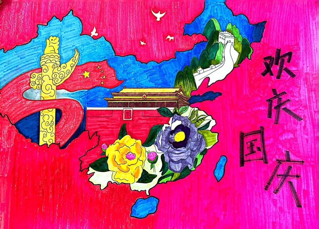 “迎中秋 庆国庆”简单好看儿童画图片大全第9张