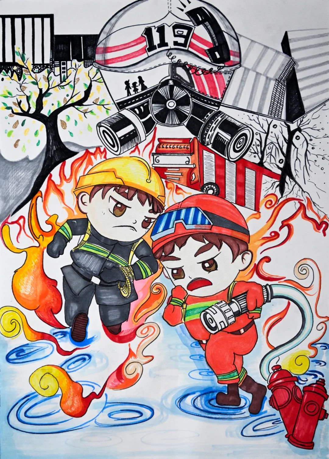 “致敬逆行者 我是小小消防员”绘画图片（6/10）