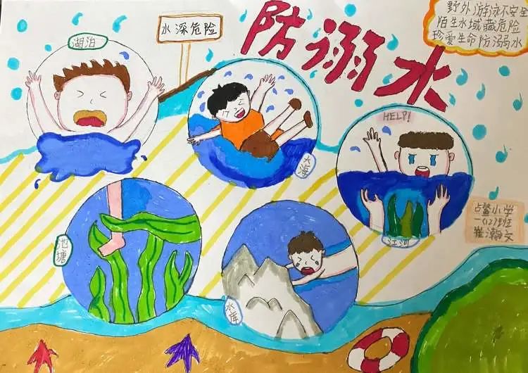 简单好看的“画说防溺水 同心筑成长”画画图片（5）