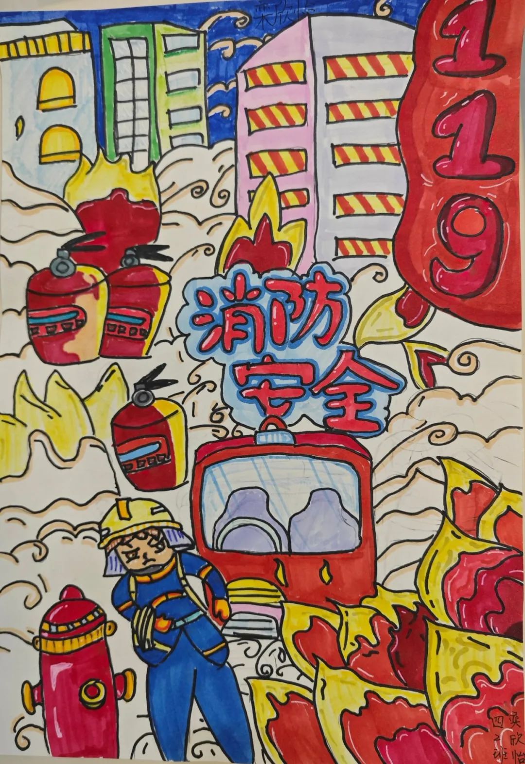 “消防安全 重于泰山”儿童画画作品（8）
