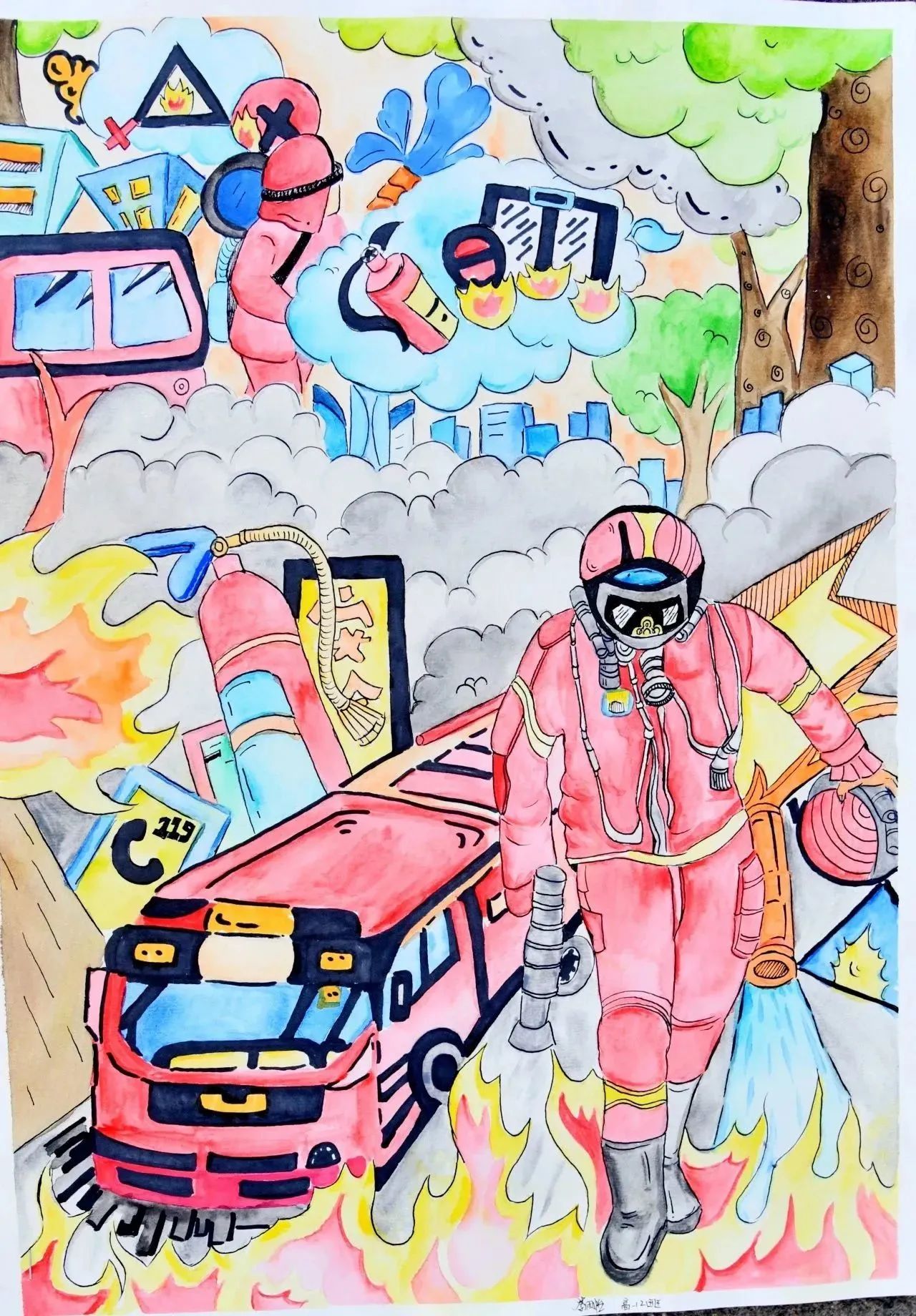 “童心绘消防 安全伴成长”主题优秀绘画作品展第10张