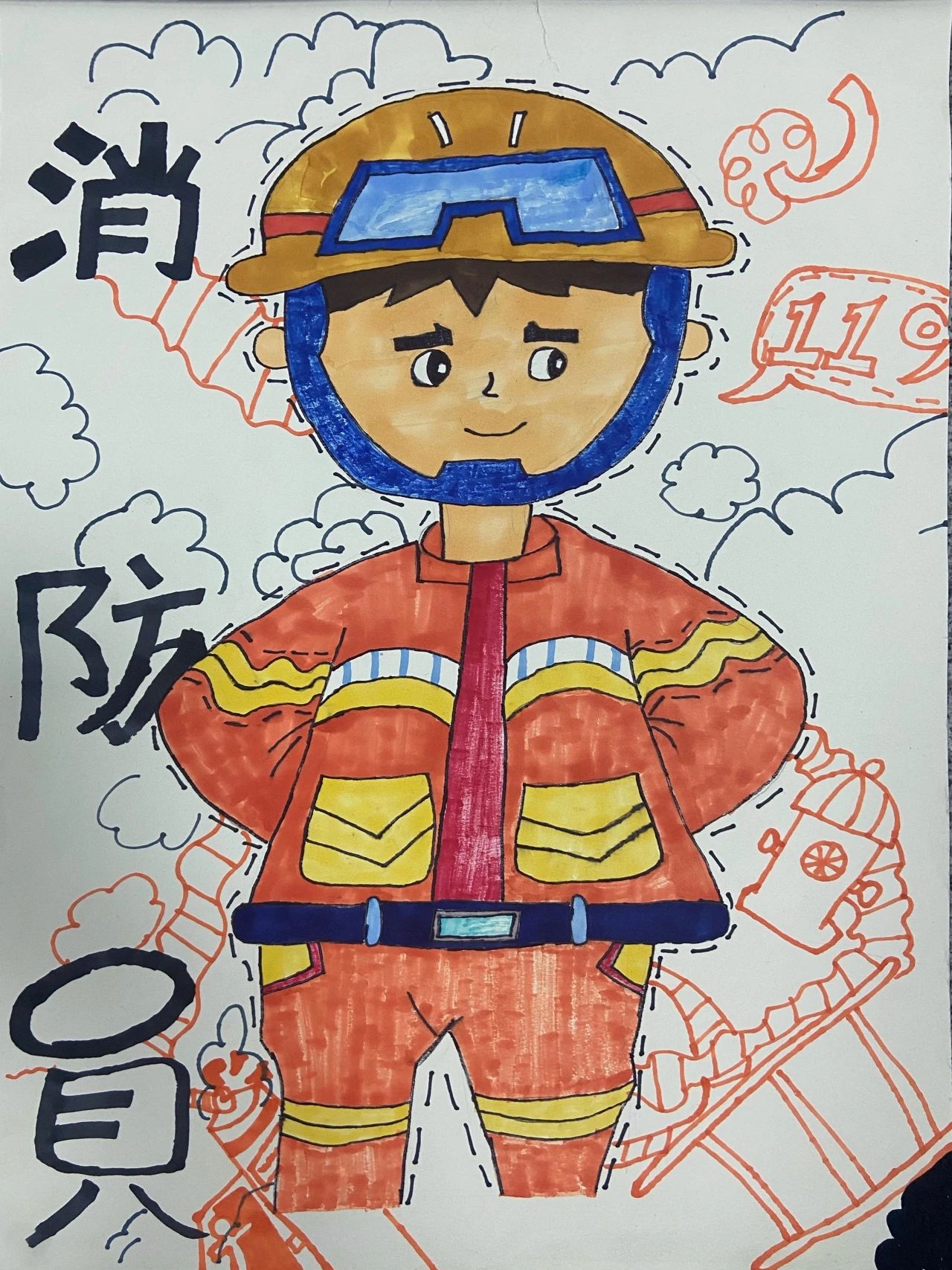 儿童消防绘画优秀画画作品（十）