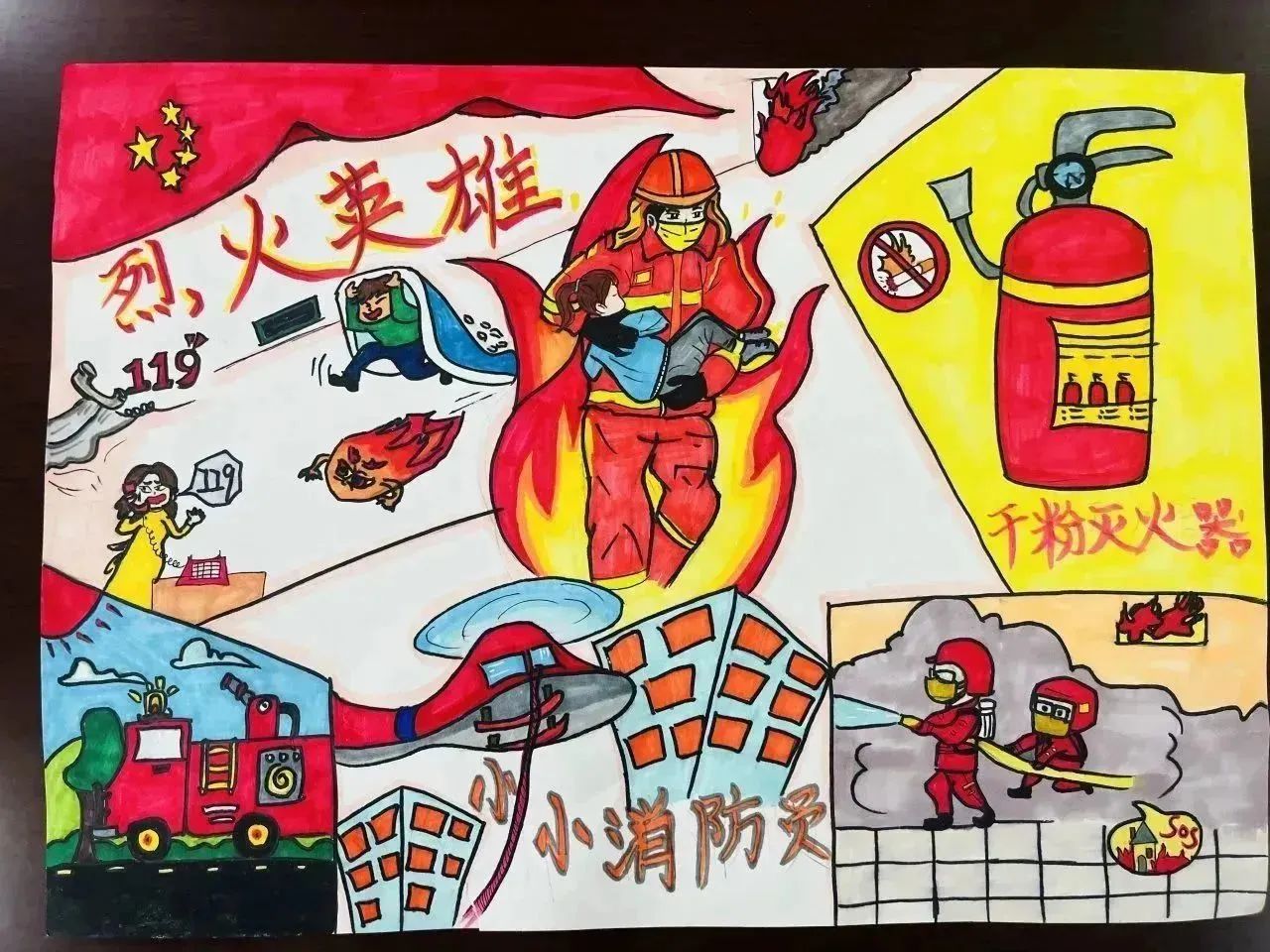 “关注消防 守护安全”小学主题优秀绘画第6张（共14张）