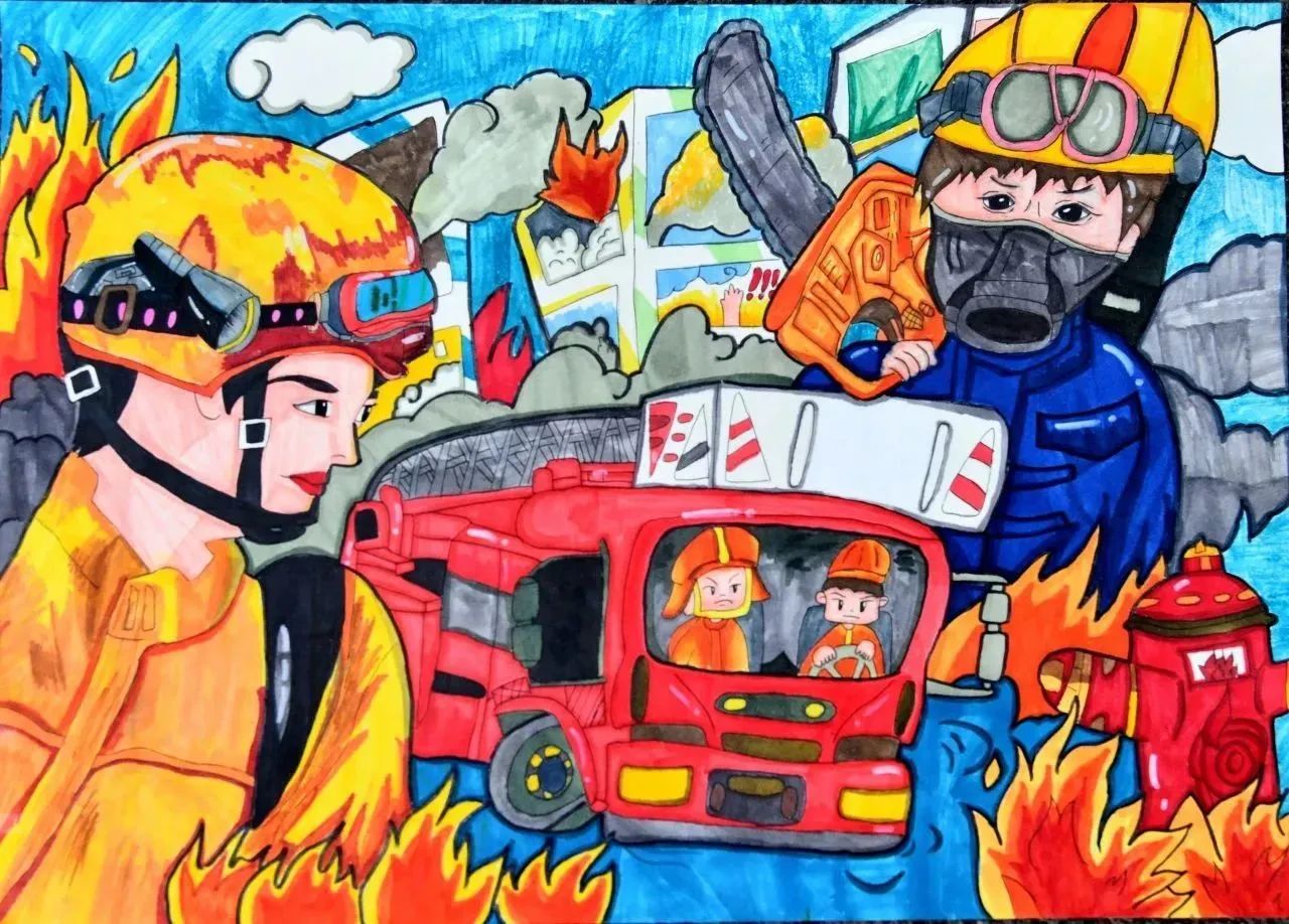 儿童消防绘画优秀画画作品（三）