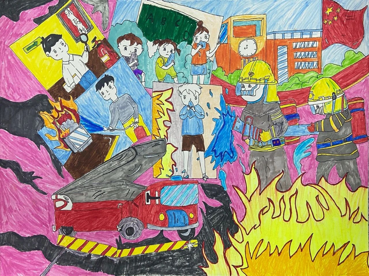 儿童消防绘画优秀画画作品（十三）